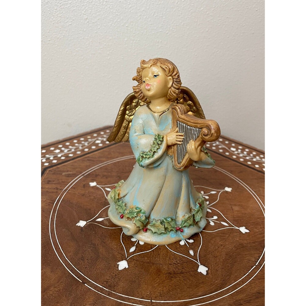 Vintage Resin Angel With Harp Made In Italy